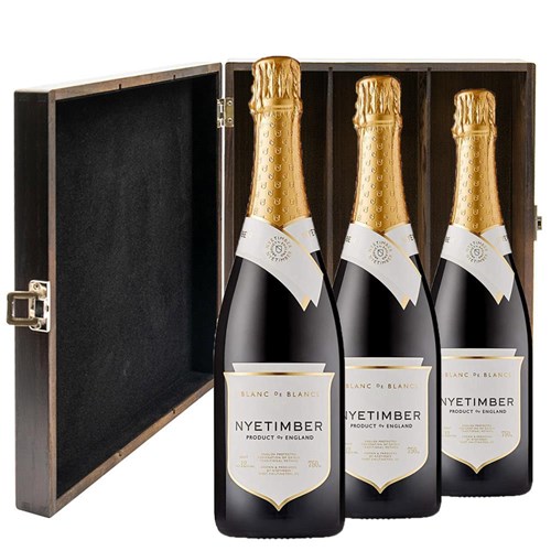 Nyetimber Blanc de Blancs English Sparkling 75cl Treble Elm Wood Gift Boxed (3x75cl)